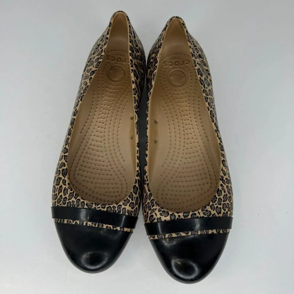 Crocs Womens Multicolor Cap Toe Leopard Print Size 8 Slip On Flat Shoes - Picture 4 of 9